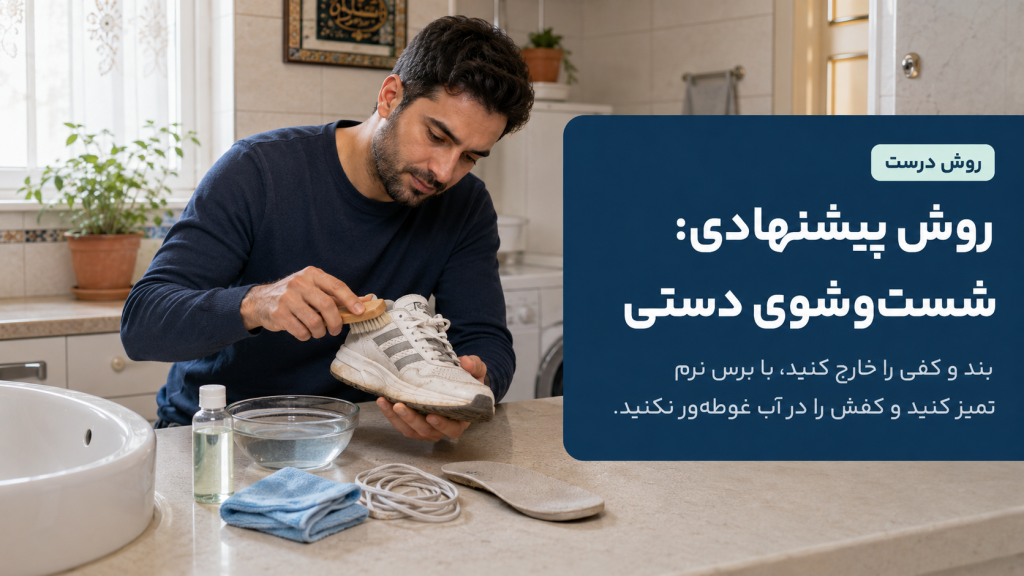 مراحل شستوشوی دستی کتونی