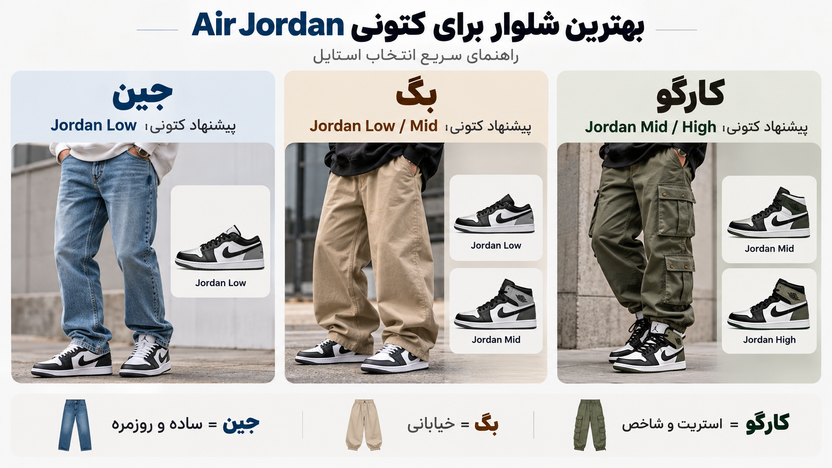 بهترین شلوار برای کتونی Air Jordan؛ جین بگ و کارگو